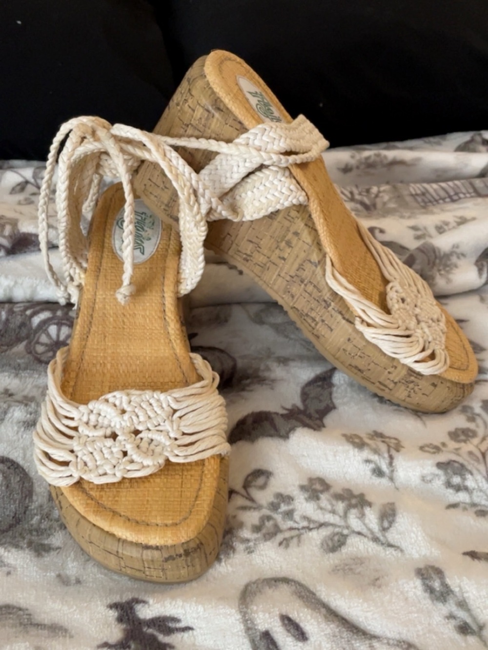Flojos Cream Braided Wedge Sandals